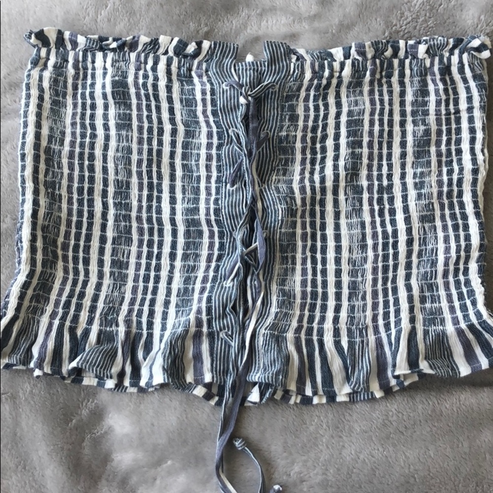 American Eagle blue and white striped crop top